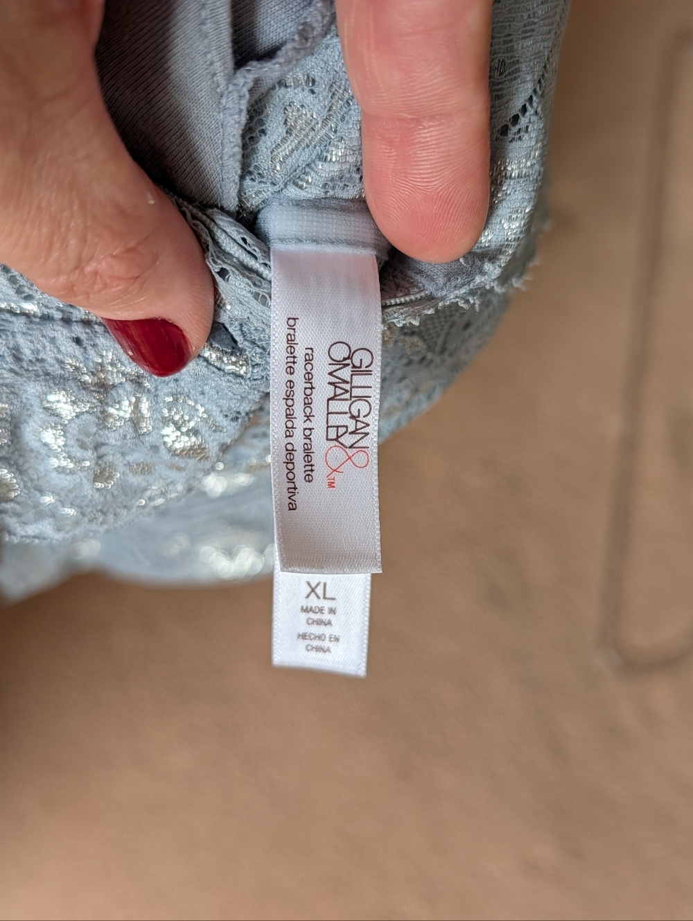 Gillian & O'Malley XL Light Blue Lace Bralette